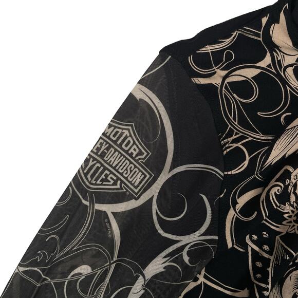 Harley Davidson Women's Long Sleeve Shirt Size Medium Sheer Knit Top Black - Picture 4 of 8